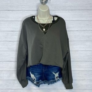 Boutique Brand Cropped Raw Hem Drop Shoulder Army Green Sweatshirt 💗